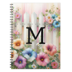 Carnet Monogramme aquarelle pastels fleurs sur bois blanc