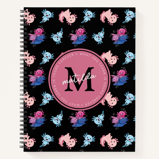 Carnet Monogramme Axolotl noir pour enfants  (Devant)