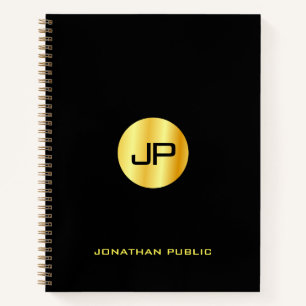Carnet Monogramme Black Gold tendance Nom Élégant Moderne