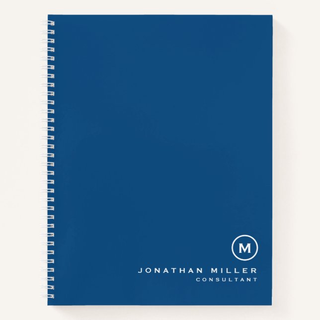 Carnet Monogramme blanc bleu classique moderne (Devant)