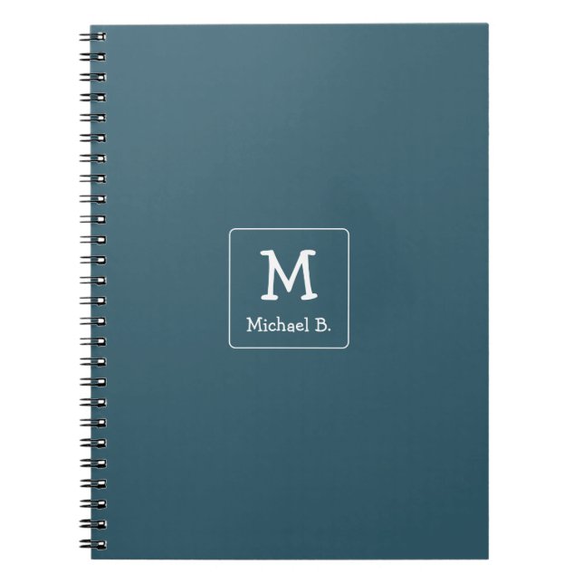 Carnet Monogramme blanc et nom sur Carré arrondi bleu (Devant)