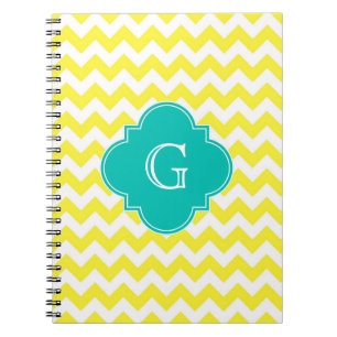 Carnet Monogramme blanc jaune Chevron Turquoise Quatrefoi