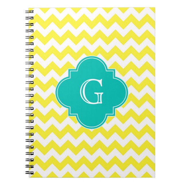 Carnet Monogramme blanc jaune Chevron Turquoise Quatrefoi (Devant)
