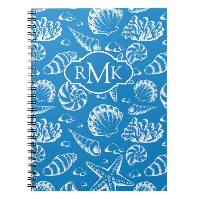 Carnet Monogramme bleu du motif | de plage (Devant)