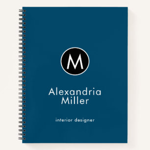 Carnet Monogramme bleu tendance moderne