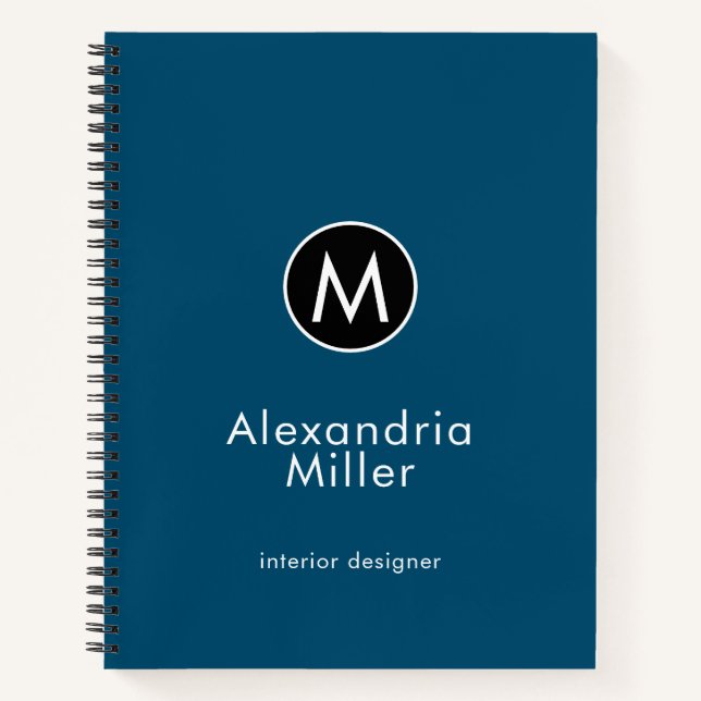 Carnet Monogramme bleu tendance moderne (Devant)