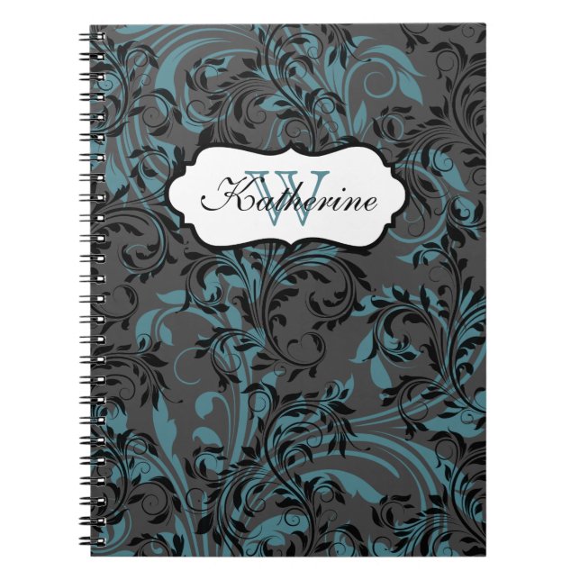 Carnet Monogramme Blue Black Grey Scrolls (Devant)