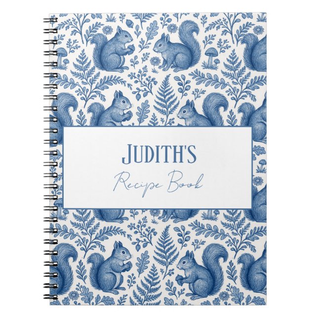 Carnet Monogramme Blue Chinoiserie écureuil Woodland Rece (Devant)