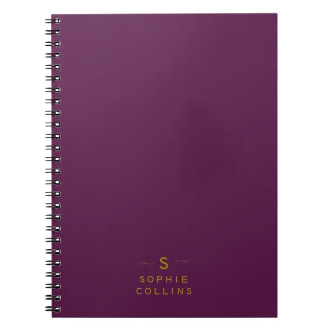 Carnet Monogramme Blush Purple Gold Minimaliste Nom éléga (Devant)
