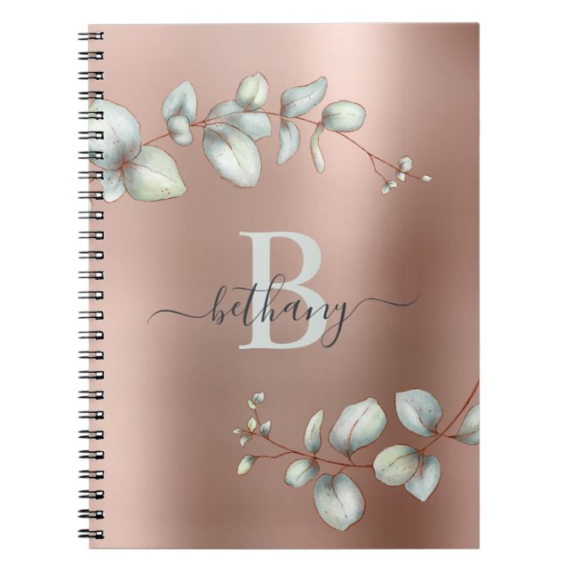 Carnet Monogramme botanique d'Eucalyptus métallique rose (Devant)