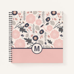 Carnet Monogramme Botanique Motif Floral Gris rose