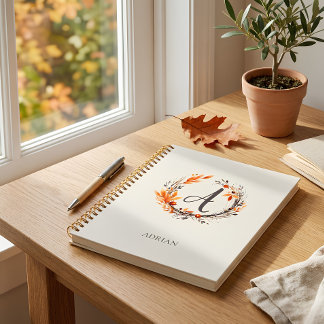 Carnet Monogramme botanique personnalisé d'automne