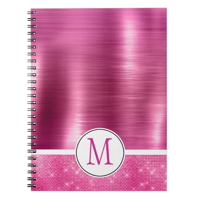 Carnet Monogramme brillant rose étincelant (Devant)