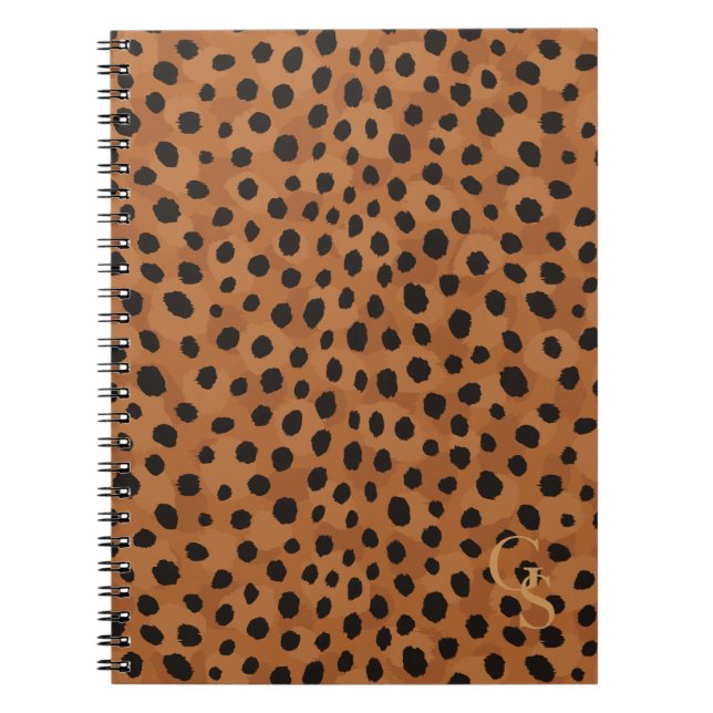 Carnet Monogramme brun chic d'impression de guépard (Devant)