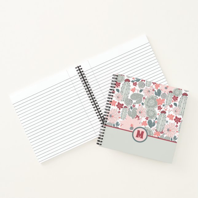 Carnet Monogramme Cactus Monnaie rose Succulents Fleurs (Intérieur)