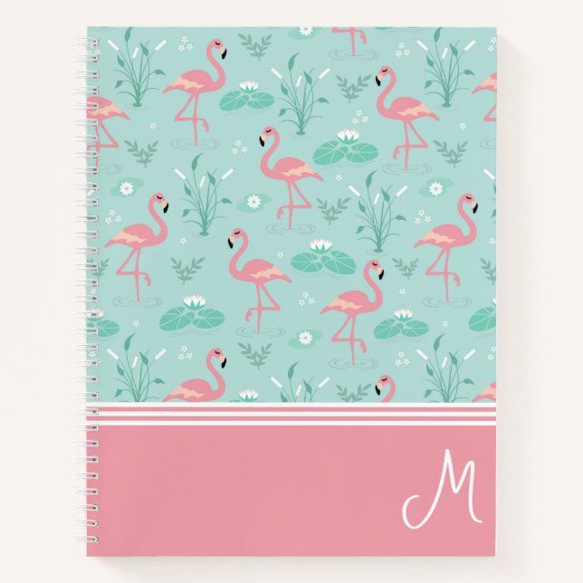 Carnet Monogramme cadeau Flamant rose personnalisé (Devant)