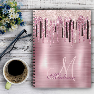 Carnet monogramme chic rose rose rousse goutte gou