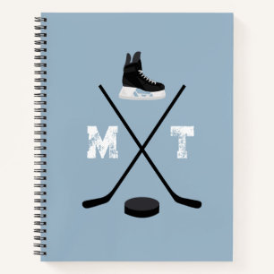 Carnet Monogramme classique de hockey sur glace bleu pous
