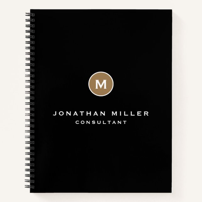Carnet Monogramme classique minimal en or noir (Devant)