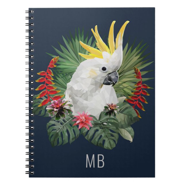 Carnet Monogramme Cockatoo Oiseau Fleurs tropicales Éléga (Devant)