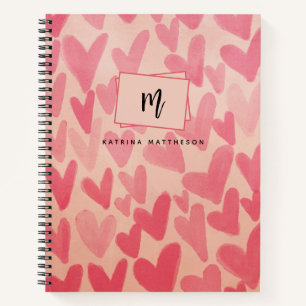 Carnet Monogramme coeurs gribouillés rose moderne