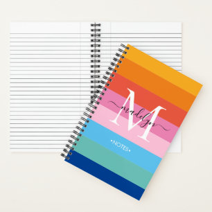 Carnet Monogramme couleur arc-en-ciel moderne Nom du scri