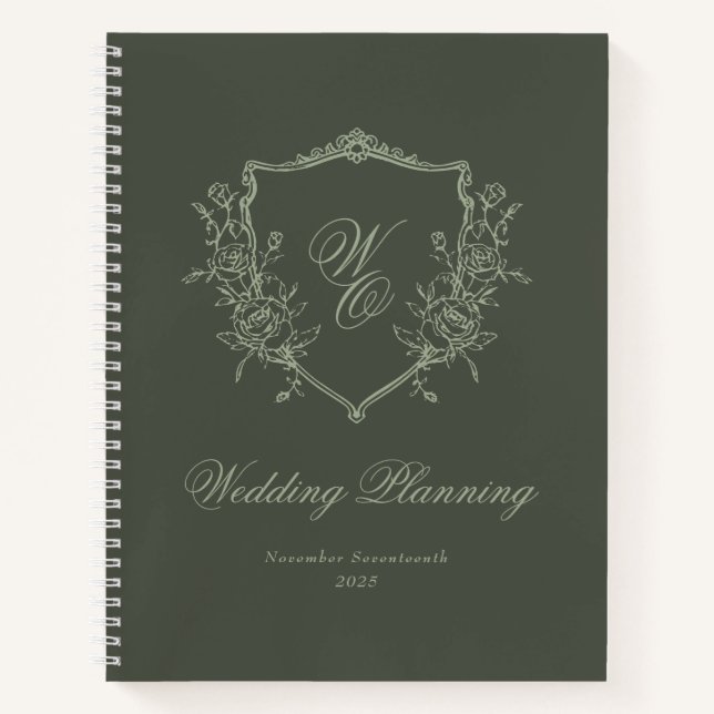 Carnet Monogramme Crest Olive Sage Wedding planner (Devant)