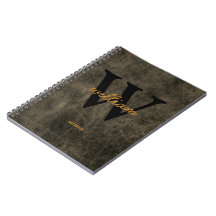 Monogramme cuir noir or script nom chic