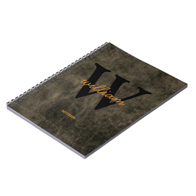 Carnet Monogramme cuir noir or script nom chic (Côté gauche)