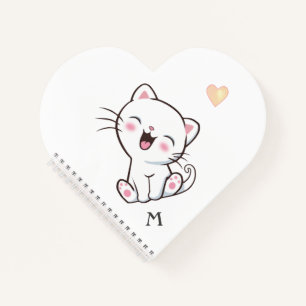 Carnet Monogramme & Cute Kitty Chat en blanc