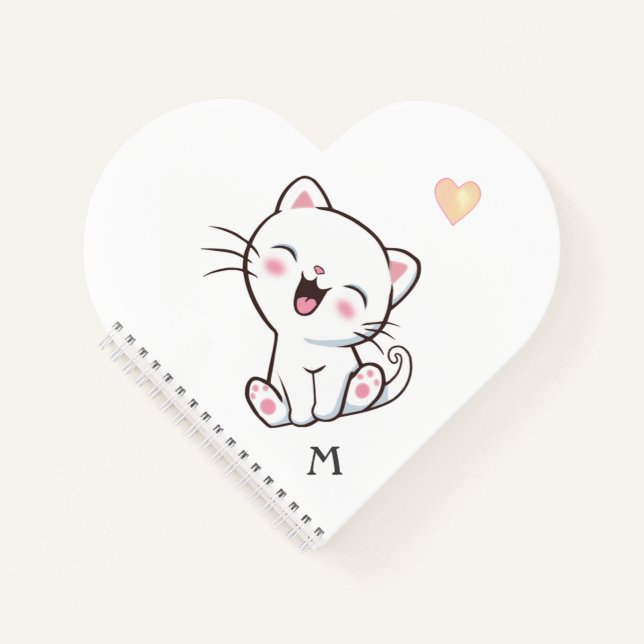 Carnet Monogramme & Cute Kitty Chat en blanc (Devant)