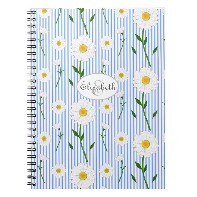 Carnet Monogramme Daisées d'été Motif Bleu clair Bleu ban (Devant)