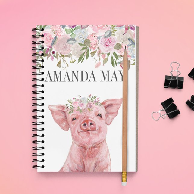 Carnet monogramme d'aquarelle de fleurs de porc rose (Créateur téléchargé)