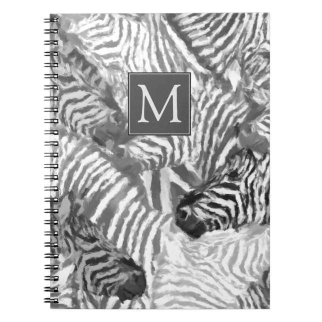 Carnet Monogramme d'art de zèbre abstrait noir et blanc (Devant)