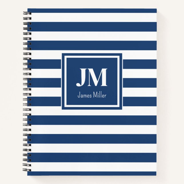 Carnet Monogramme de bande marine bleu et blanc (Devant)