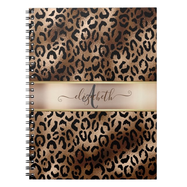Carnet Monogramme de bronze noir Motif léopard (Devant)