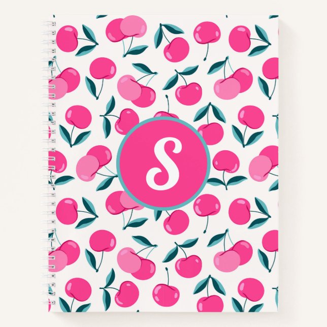 Carnet Monogramme de cerises roses (Devant)
