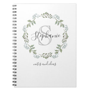 Carnet Monogramme de couronne botanique de verdure de sab