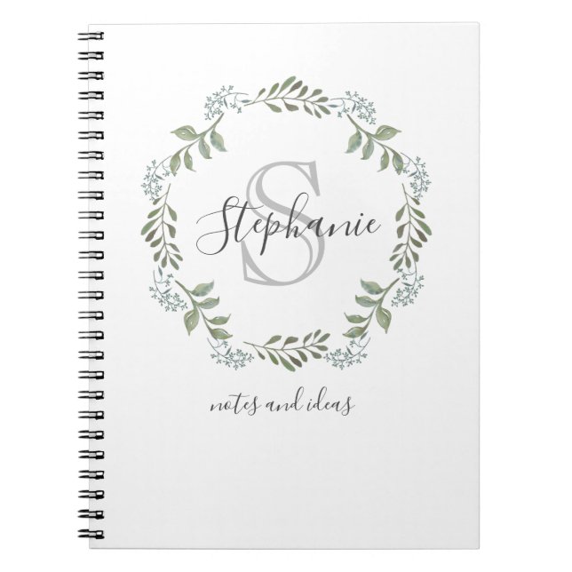 Carnet Monogramme de couronne botanique de verdure de sab (Devant)