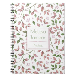 Carnet Monogramme de feuilles roses et vertes à l'aquarel