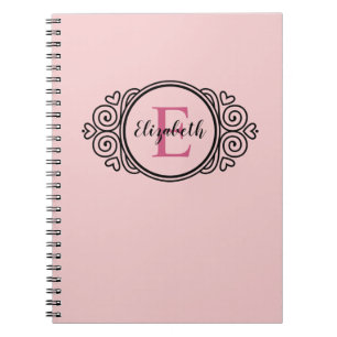 Carnet Monogramme de fille rose pâle