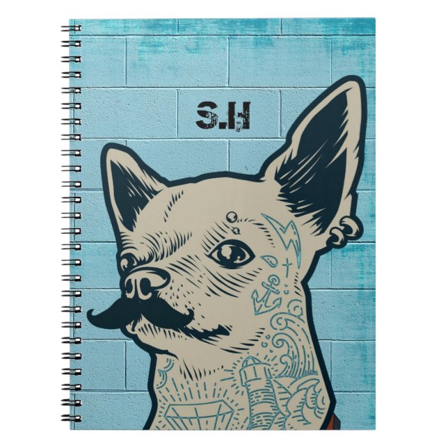 Carnet Monogramme de graffiti Mustache Chihuahua (Devant)