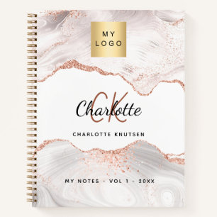 Carnet Monogramme de logo en agate or rose élégant affair