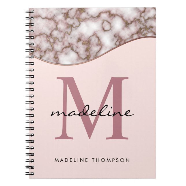 Carnet Monogramme de marbre or Rose brut moderne (Devant)
