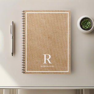 Carnet Monogramme de nom de famille en toile de jute rust