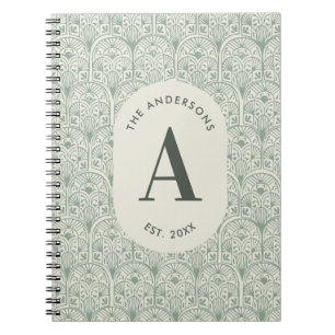 Carnet Monogramme de nom de famille personnalisé Vert sau
