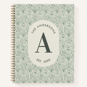 Carnet Monogramme de nom de famille personnalisé Vert sau