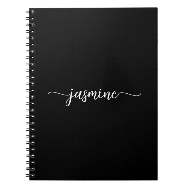 Carnet Monogramme de nom de script moderne féminin noir (Devant)