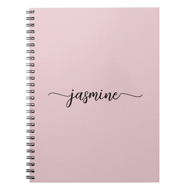Carnet Monogramme de nom de script moderne rose pâle fémi (Devant)