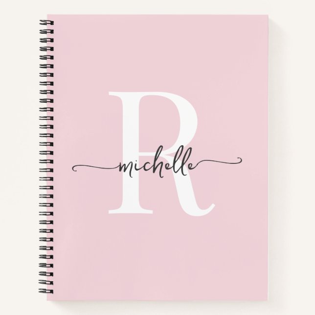 Carnet Monogramme de nom de script rose blush pour fille  (Devant)